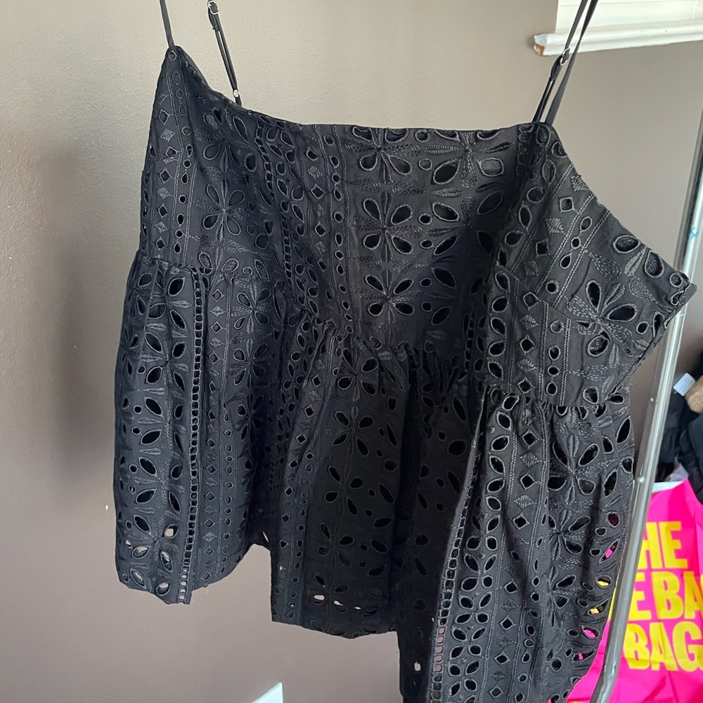 JCrew black eyelet strappy top size XL -NWT